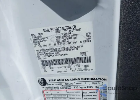 2012 Ford F-150 Xlt z USA, uszkodzony, nr VIN 1FTFW1CFXCKE36278